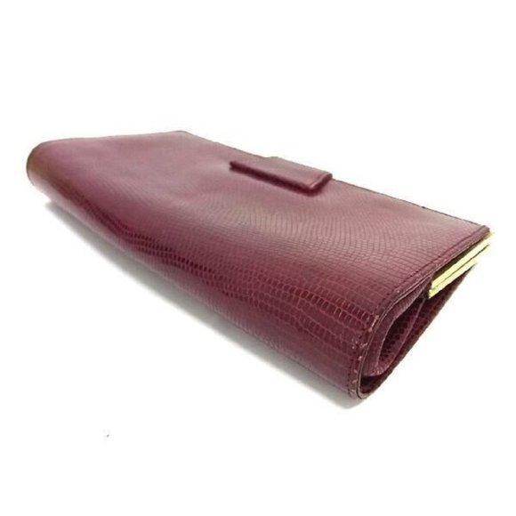 Gucci Burgundy Red Lizard Reptile Leather 2-way Clutch w Gold Chain Strap - Picture 3 of 6